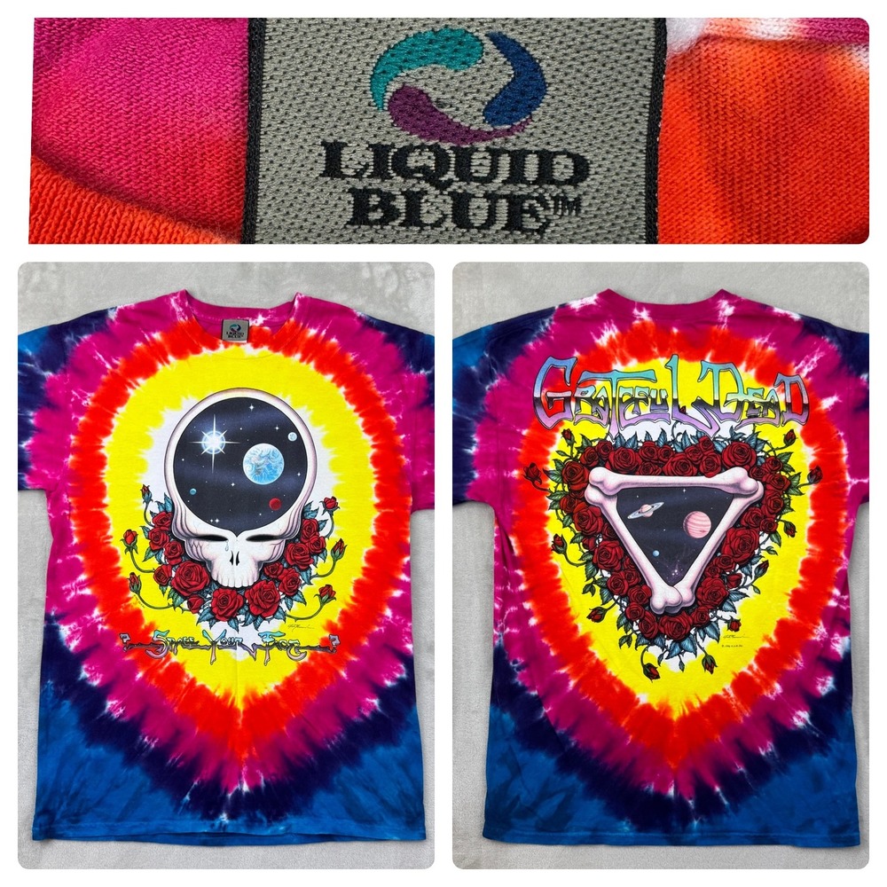 Vintage 90s Y2K Liquid Blue Grateful Dead Space Your Face Tie Dye T‎ Shirt Large